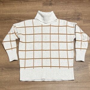 Madewell Cream and Brown Grid Sweater Merino Wool and Cotton Blend Size XXS